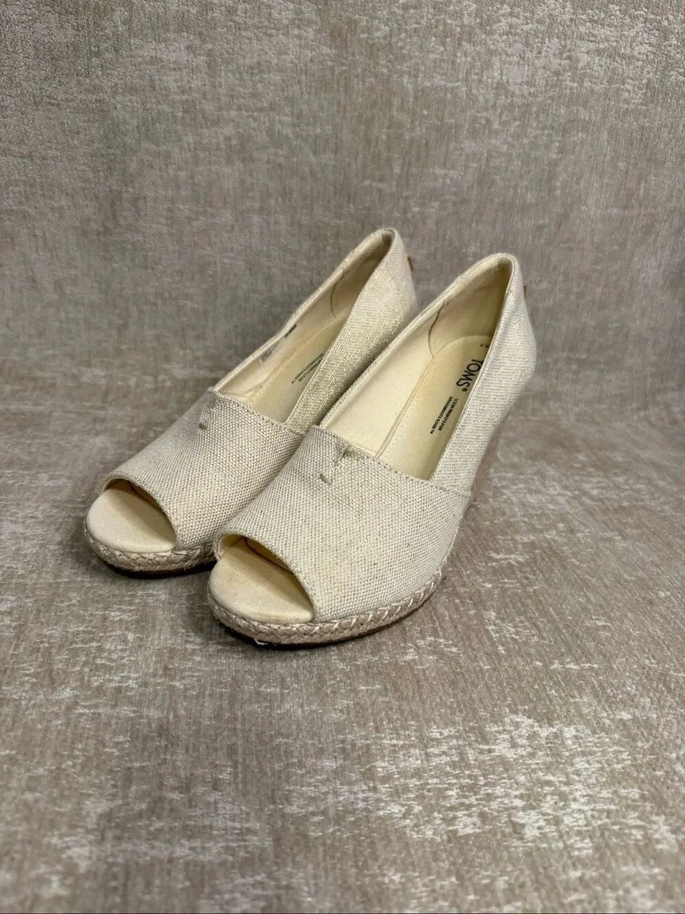 Toms Women's Michelle Peep Toe Espadrille Wedge Sandals Dark Natural Size 6.5